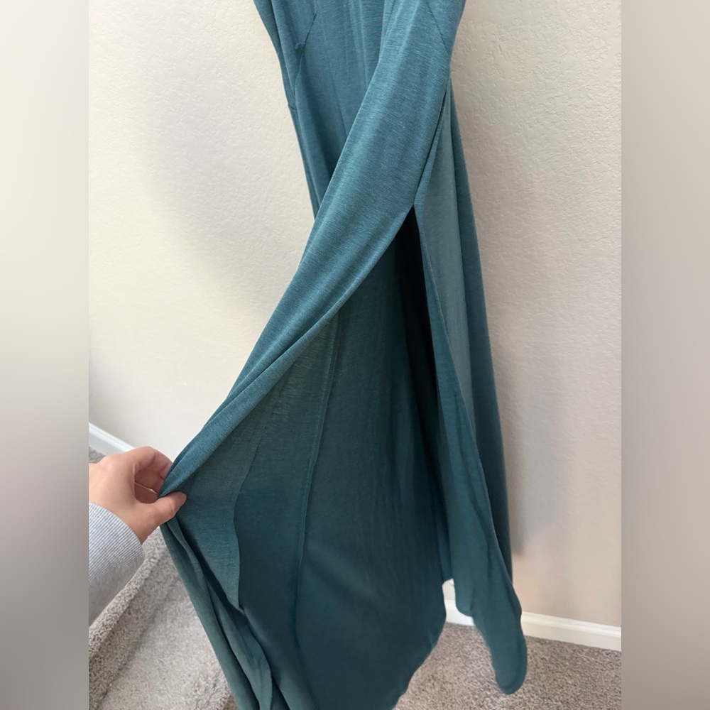 Halara U Neck Flowy Maxi Casual Tank Dress Size L NWT Stone Green Floral Yarn - Picture 9 of 11
